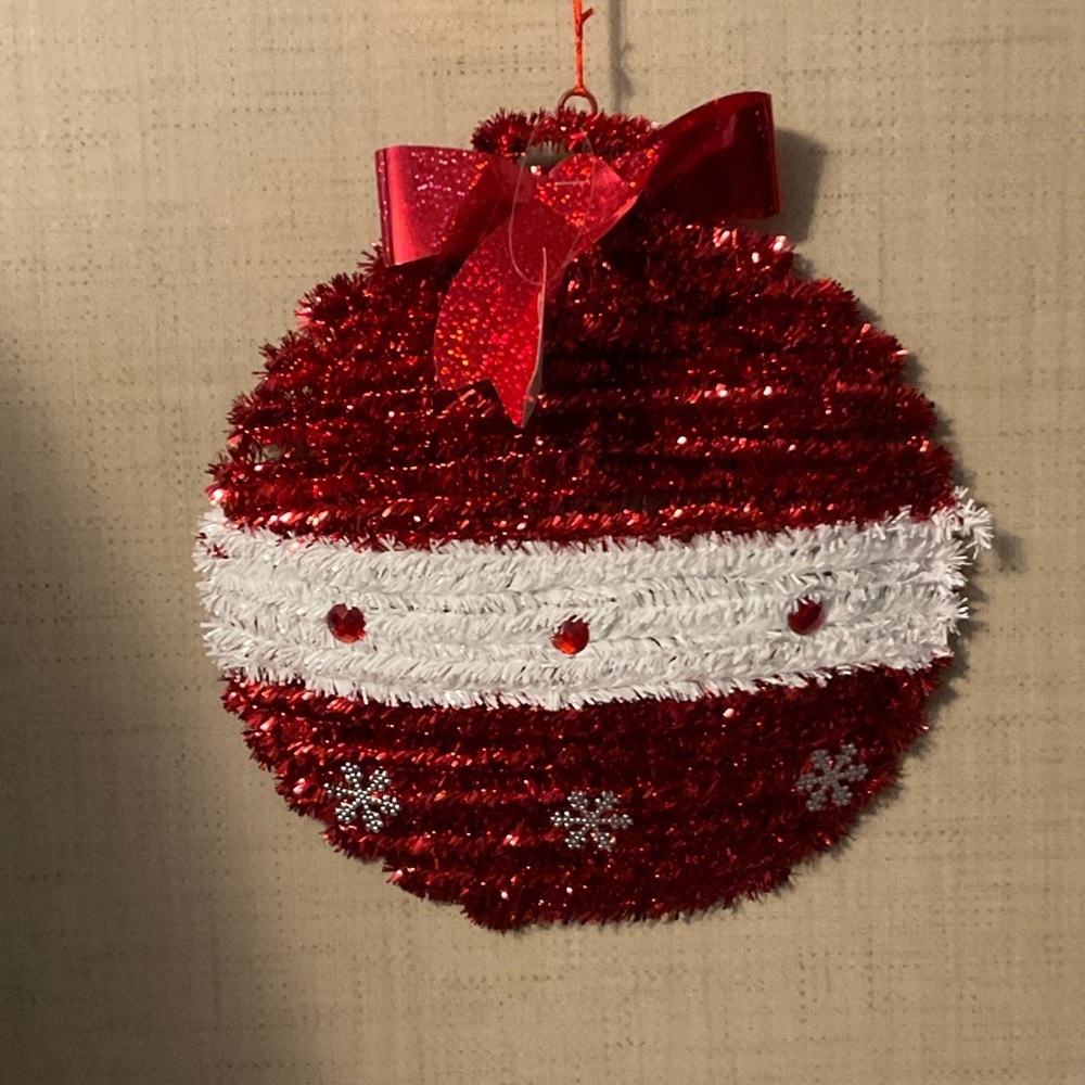 Glittering Red and White Holiday Ornament with Bow